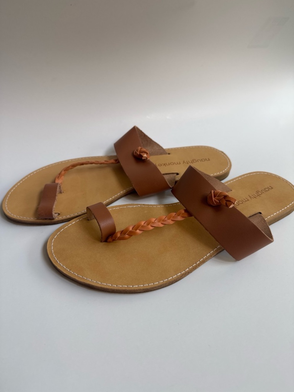Naughty Monkey Brown Tan Braided Toe-Loop Flats Slide Sandals - Picture 3 of 4